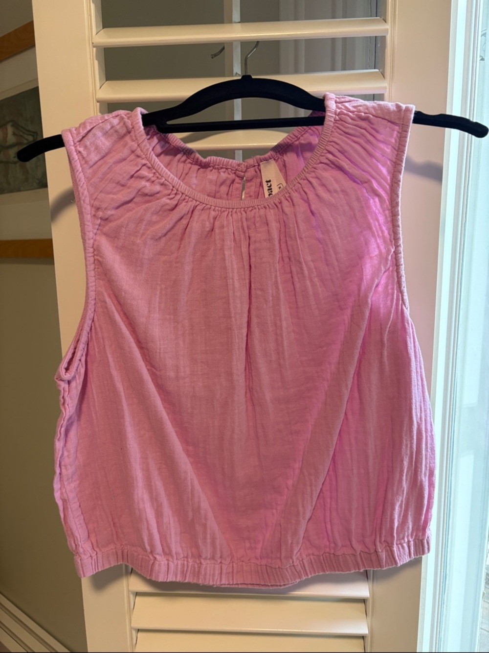 Soft Pink Sleeveless Gathered Neck Tank Top